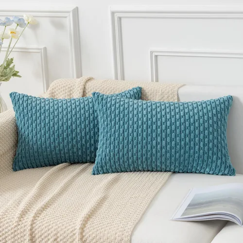 Vista 92 de Kevin Textile - Juego de 2 fundas de almohada de pana suave de 16 x 16 pulgadas, color verde aguamarina Fundas de almohada decorativas de pana
