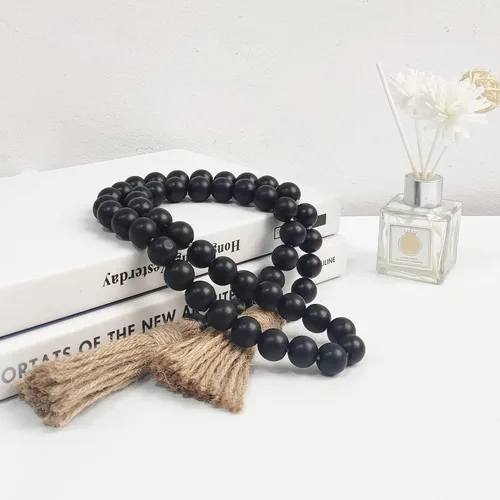 Vista 3 de Meplait - Guirnalda de cuentas de madera de 39 pulgadas estilo granja con borlas, cuentas versátiles de oración estilo boho chic para colgar