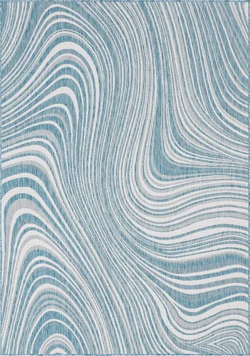 Vista 11 de Unique Loom colección moderna para exteriores - Alfombra de área para piscina (2 pies x 6 pies 1 pulgada alfombra de pasillo, color azul/marfil)