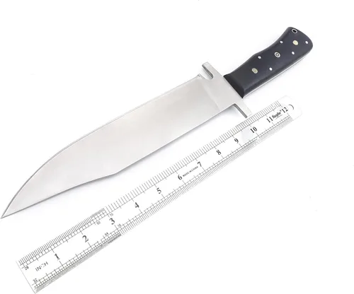 Vista 2 de Nooraki - Cuchillo de caza de espiga completa hecho a mano de 15 pulgadas con funda de cuero, cuchillo Bowie multiusos con mango de micarta