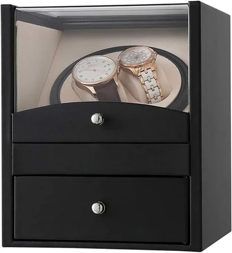 Vista 3 de Enrollador automático de reloj con motor japonés silencioso, adaptador de CA o alimentado por batería, exterior de cuero de primera calidad