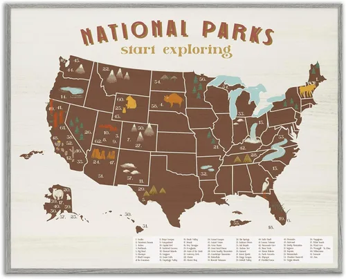 Vista 18 de Estados Unidos de América Mapa de Animales Kid's' Arte Giclée enmarcado Blanco costero (Texturado)