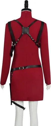 Vista 6 de Paroiluse Disfraz de Ada Wong para adultos, disfraz de Ada Wong rojo, sexy, peluca Cheongsam para vestido de Halloween