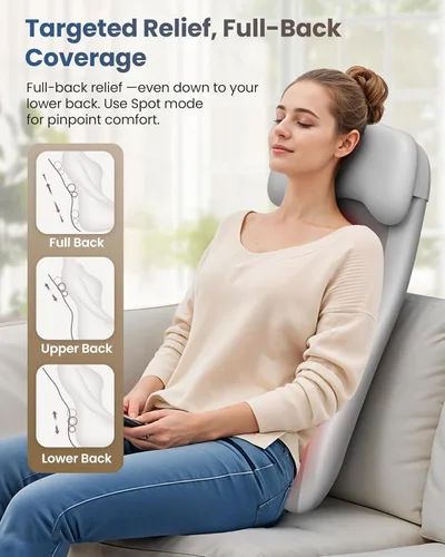 Vista 8 de COMFIER Almohadilla inalámbrica para silla de masaje con múltiples funciones, 2D/3D/Mix Shiatsu masajeador de cuello y espalda con calor, masajeador