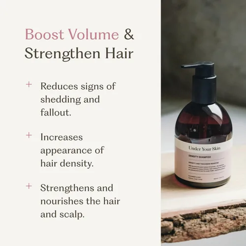 Vista 2 de Under Your Skin Champú Densidad – Apoya el grosor y la fuerza del cabello para cabello fino o adelgazante – Con células madre de cúrcuma y limpiador
