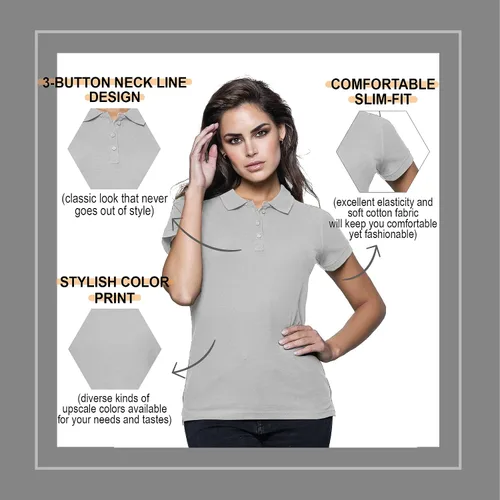 Vista 4 de FRESH TEE Polo de manga corta para mujer 100% algodón ajustado para mujer (EE.UU., Alpha, S, regular, regular, gris mezcla), Gris Melange, Pequeña