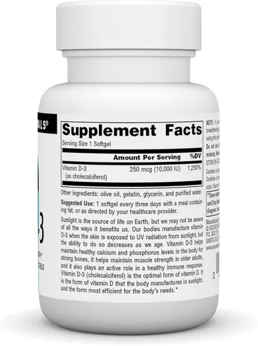 Vista 2 de Source Naturals Vitamina D-3, 250 mcg (10,000 UI) - 60 cápsulas blandas Apoya la salud ósea e inmune Contiene soja*