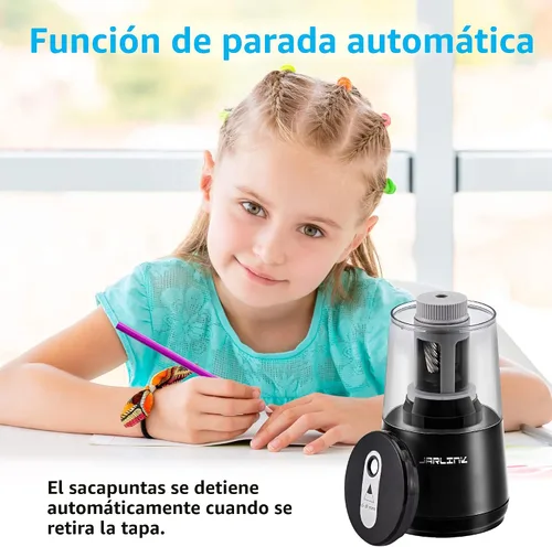 Vista 9 de Jarlink - Sacapuntas eléctrico con hoja de alta resistencia para afilar rápidamente y parada automática para lápices número 2 y de colores (6-8 mm)