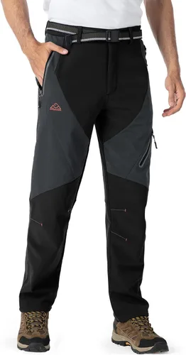 Vista 7 de YSENTO Pantalones de esquí con forro polar para hombre, impermeables, con aislamiento softshell, pantalones cargo para senderismo