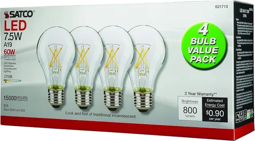 Vista 2 de Satco S21713 7.5W; LED A19; transparente; 2700 K; Base media; 120 V; 16 bombillas