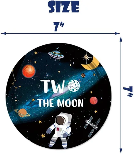 Vista 5 de 71 piezas de decoración de cumpleaños de Two the Moon, mantel del espacio exterior, cubiertos de 2 lunas, cucharas, tenedor, cuchillo, platos