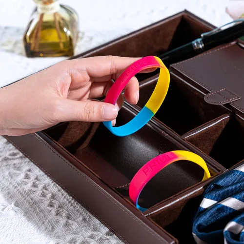 Vista 3 de Pansexual - Pulseras de silicona para orgullo gay, pulseras de goma con bandera del orgullo rosaamarilloazul para concienciación LGBTQ, mes