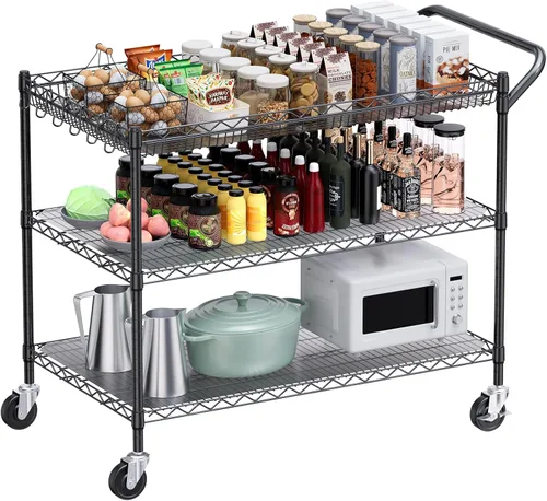 Vista 11 de WDT - Carrito utilitario rodante de gran capacidad de 680 libras, carritos rodantes de 2 niveles con ruedas, carrito de metal de grado comercial