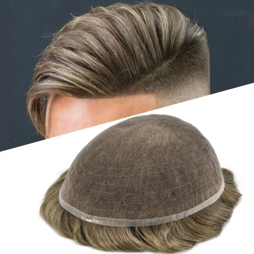 Vista 16 de Men Toupee Hairpiece Human Hair System Mens Hair Piece Bleached Knot Full Lace Toupee For Men Protesis Capilar Mens Toupee 6X8 1# Jet Black 100%