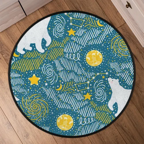 Vista 6 de Alfombra redonda de estrella de oso polar de 3 pies, alfombra circular pequeña, suave, antideslizante, lavable, alfombra ultrafina para entrada