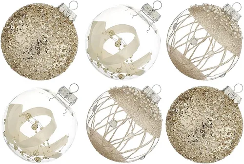 Vista 14 de XmasExp - Juego de adornos de bola de Navidad, 2.76 pulgadas, grandes, inastillables, transparentes, con brillantina, decoración de árbol de Beige
