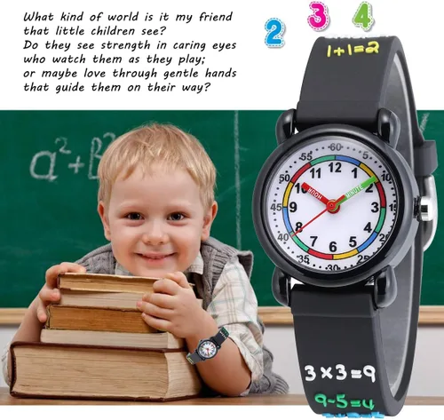 Vista 6 de Jewtme Lindos relojes para niños pequeños de 3 a 8 años, reloj analógico de dibujos animados con banda de silicona 3D para niñas y niños pequeños