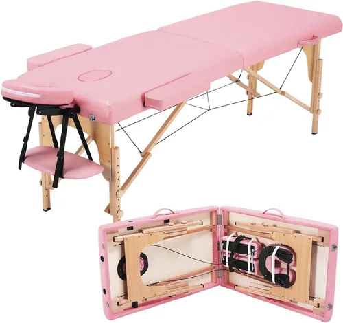 Vista 12 de Yaheetech - Mesa de masaje portátil, camas para pestañas, cama de spa, sofá de masaje plegable, mesas de spa ajustables, plegables en 2 con bolsa