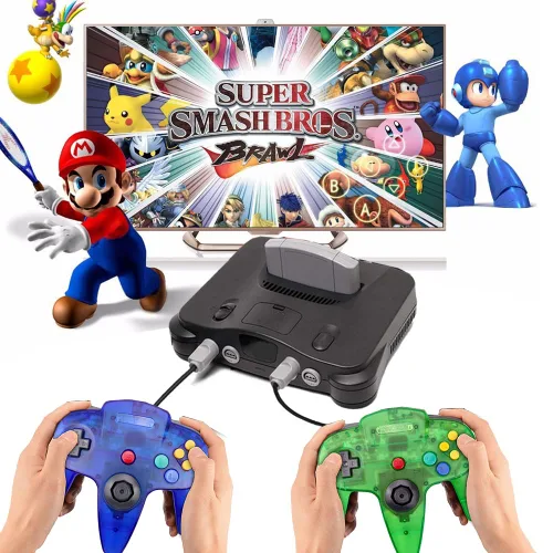 Vista 6 de Tevodo N64 Controller, Upgraded Joystick Classic Wired Controller Compatible with N64 Console (Clear Red and Clear Blue)