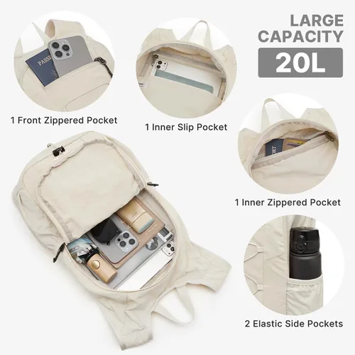 Vista 4 de G4Free Mochila de senderismo ligera y plegable de 20L para mujeres y Beige
