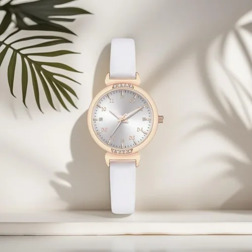 Vista 3 de NUOVO Reloj para mujer - Reloj de diamantes blancos y negros con números arábigos, estilo impermeable y casual, correa de cuero