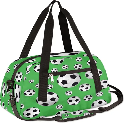 Vista 3 de Bolsa de lona para niños y niñas, adolescentes, impermeable, para gimnasio, deporte, bolsa de baile, Patrón de fútbol de fútbol