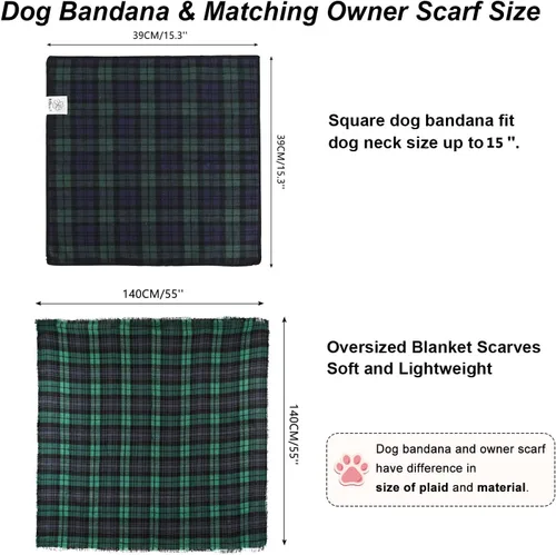 Vista 3 de E-Clover Bandanas navideñas para perros, bufanda a juego para el propietario, bufanda a cuadros para perro, baberos con bufandas de tartán, chal
