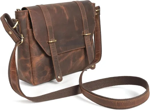 Vista 2 de Bolso bandolera de cuero genuino para hombres, bolsos cruzados para negocios de trabajo, Marrón