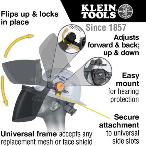 Vista 2 de Klein Tools Face Shield for Safety Helmet and Cap-Style Hard Hats, Impact Rated, Anti-Fog, Low-Profile Design for Grinding