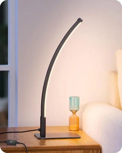 Vista 9 de EDISHINE Lámpara de mesa LED curva, moderna lámpara de noche con 3 temperaturas de color y atenuación continua, aluminio y hierro, lámpara de mesita