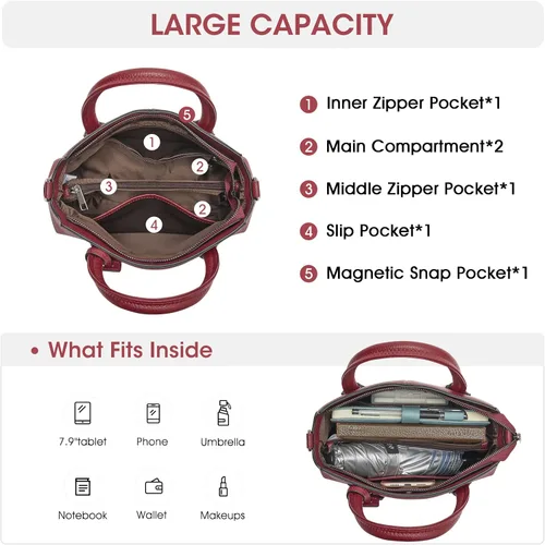 Vista 4 de Kattee - Bolsos de piel auténtica para mujer, bolsos de mano suaves para mujer