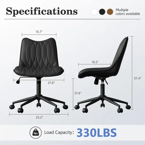 Vista 2 de Silla de oficina sin brazos, silla de escritorio sin brazos, silla giratoria ajustable con ruedas, tapizada de piel sintética, compacta