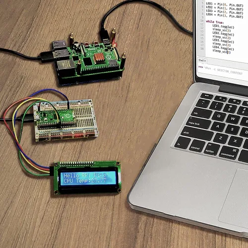 Vista 5 de GeeekPi Kit básico de inicio para Raspberry Pi Pico, con Breadboard, módulo de pantalla LCD I2C 1602, servo Mirco de 0.32 oz para principiantes