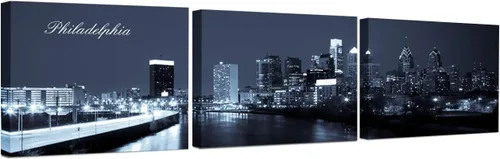 Vista 45 de TUMOVO 3 piezas de arte de pared en lienzo con diseño de horizonte de Atlanta, arte de pared panorámico de paisaje urbano en blanco y negro