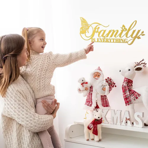 Vista 3 de Oppro Letreros Familiares Dorados de Metal Arte de Pared para Hogar, Letrero Moderno de Hierro Forjado con las Palabras "La Familia lo es Todo