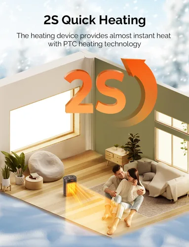 Vista 3 de Calentador de espacio de cerámica PTC de 1500 W para uso en interiores, calentador eléctrico portátil con termostato ajustable, calentador