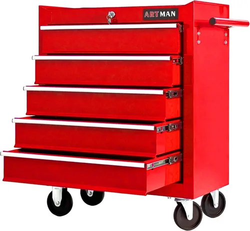Vista 18 de Caja de herramientas con ruedas con 4 cajones, carrito de herramientas multifuncional, almacenamiento de herramientas, organizador de herramientas