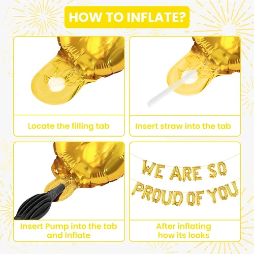 Vista 5 de KatchOn, Globos con texto en inglés "We Are So Proud Of You" de 16 pulgadas, globos dorados de felicitaciones We are so proud of you