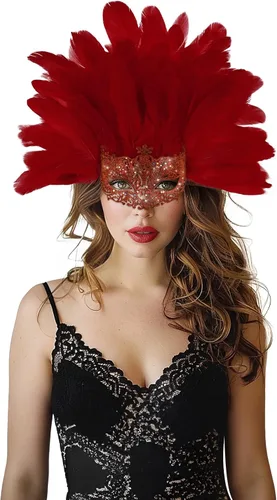 Vista 9 de JEGERMIG Máscara de plumas verdes para mascarada, accesorio de carnaval para mujer
