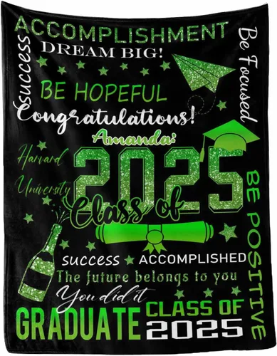 Vista 35 de MyPupSocks Manta personalizada para regalo de graduación, felicitaciones clase de 2025, manta azul personalizada de forro polar 2025 para hermana