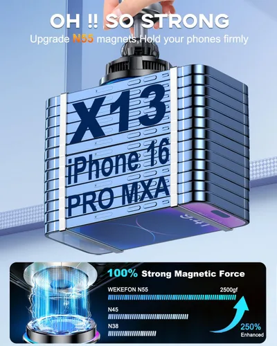 Vista 7 de Para Qi2 Cargador de Montaje de Coche MagSafe de 15W con Luz RGB, Soporte Magnético Inalámbrico de Enfriamiento por Hielo para Teléfono, Carga