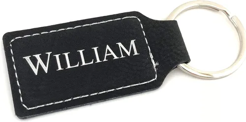 Vista 6 de Llavero personalizado de cuero vegano grabado con láser permanentemente Beige con negro.