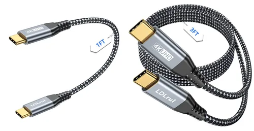 Vista 28 de LDLrui Cable de monitor USB C, pantalla 4K 60HZ, ángulo recto de 1 pie, transferencia de datos de 20 Gbps, carga de 100 W, cable de video USB 3.2