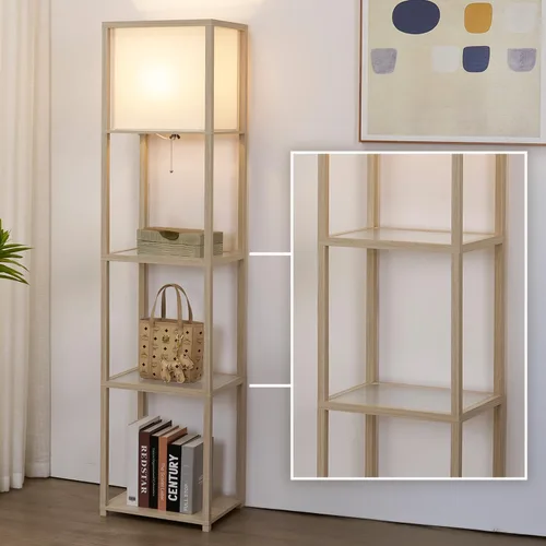 Vista 17 de Lámpara de pie con estantes, moderna lámpara de estante cuadrada con pantalla blanca, lámpara de pie de esquina para sala de estar, dormitorio