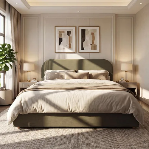 Vista 13 de Merax Marco de cama tamaño Queen, cama de plataforma tapizada de lino con cabecero y estribo de 44 pulgadas de alto, base de madera maciza, diseño