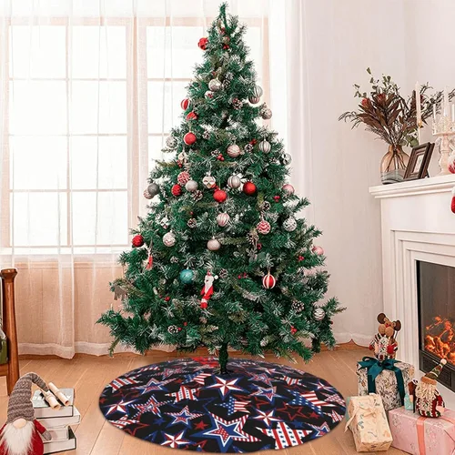 Vista 2 de 4 de julio Patrióticos Bandera Americana Estrellas y Rayas Día de los Veteranos Falda para Árbol de Navidad Día de los Caídos Alfombrilla para Árbol