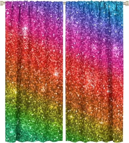 Vista 62 de Cortinas opacas abstractas de arco iris, pintura de color arcoíris con gotas, diseño gráfico creativo con bolsillo para barra, para sala de estar