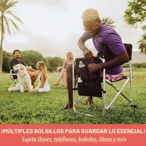 Vista 6 de PICNIC TIME Silla deportiva con mesa auxiliar, sillas de campamento acolchadas plegables para exteriores para adultos con portavasos y panel