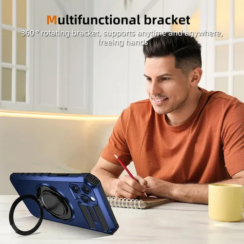 Vista 4 de Funda magnética para iPhone 12 Pro Max compatible con carga inalámbrica MagSafe, con anillo de soporte, con 2 protectores de pantalla, a prueba