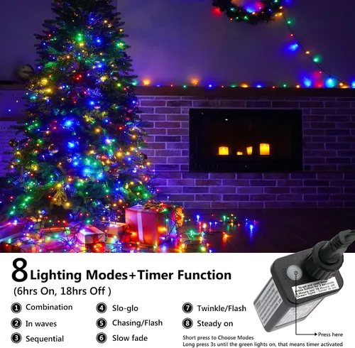 Vista 2 de LYHOPE Luces de Navidad, Bajo Voltaje 98.4 pies 300 Luces LED de Navidad - con Adaptador de Fuente de Alimentación Certificado UL de 30V Luces